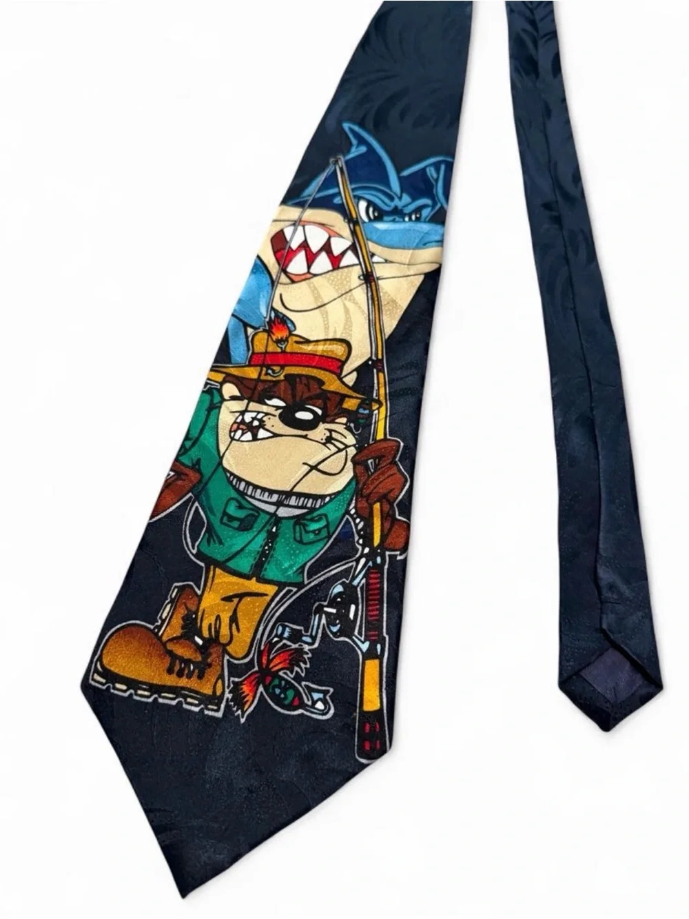 Silk 90s Warner Bros. Looney toons Novelty Cartoon Fishing Tie
